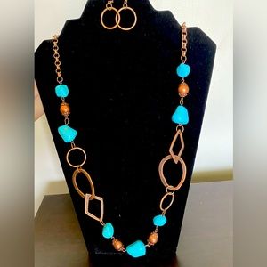 Copper Turquoise long necklace set